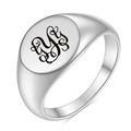 Anillo de sello de acero inoxidable plateado pulido con letra floral vintage grabada - Talla 4 / Letra Inglesa Y