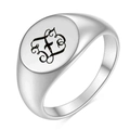 Anillo de sello en acero inoxidable plateado con monograma grabado con láser negro - Talla 4 / Letra Inglesa Z