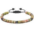 Adjustable natural unakite stone beaded bracelet with black metal spacers for men - Unakite Style (9)