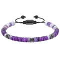 Adjustable purple natural stone beaded bracelet with hematite spacers and black braided cord - Purple Ore Style (8)