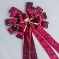 Velvet burgundy Christmas bow with gold edges for tree decoration and gift wrapping - Burgundy