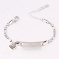 Silbernes Edelstahl-Figaro-Armband mit Herzanhänger und gravierbarer Platte für Kinder - Silber Herz