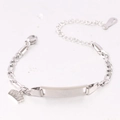 Silbernes 6mm Edelstahl-Figaro-Armband mit flacher ID-Platte und Kronen-Anhänger - Silberne Krone
