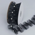 Black pleated mesh lace trim with white pearls on a spool for DIY garment accessories - Black