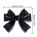 Nœud à cheveux double en organza noir orné de strass et bordures blanches - Autres tailles personnalisables