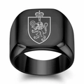 Men's black stainless steel signet ring with engraved crown, lion, and letter M - Size 5 / Style M