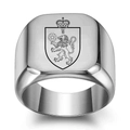 Silver vintage punk signet ring with lion crown shield and letter W engraving - Size 5 / Heraldic Letter W Style