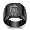 Square signet ring in matte black finish with lion shield and letter Z engraving - Size 5 / Style X
