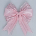 Pink ribbon bow made of satin and vertical striped organza for gift wrapping - Finished Bow