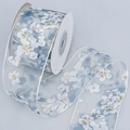 Organza-Geschenkband in Blau-Weiß-Verlauf mit Kirschblüten und goldenem Glitzer - Blau