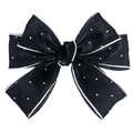 Lazo para el pelo de organza negra de doble capa con cristales y bordes blancos - Negro con borde blanco / 14cm*10cm