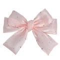 Barrette à cheveux double nœud en organza rose clair avec paillettes argentées - Rose / 14cm*10cm