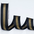 Black and gold metallic glitter ribbed ribbon for DIY gift wrapping and hair bows - 2.5cm*100 Yards / 030# Black