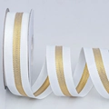 White grosgrain ribbon with metallic gold stripe center detail for DIY gift wrapping - 2.5cm*100 Yards / 000# White