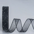 Schwarzes halbtransparentes Netzband mit silbernen Glitzerpunkten auf blauem Grund - 2.5cm / Schwarz