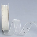 Weißes, halbtransparentes Netzband mit silbernen Pailletten für Geschenkverpackungen - 2.5cm / Champagner