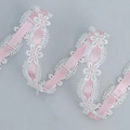 Pink ribbon woven through white floral hollow-out lace trim for Lolita garment DIY - Pink 123#