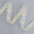 Lolita lace trim with white embroidered flowers and pale yellow ribbon weave detail - Yellow 028#