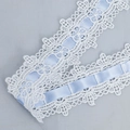 White wavy polyester embroidery lace trim with inserted 1cm light blue satin ribbon - Blue 308# / Blue