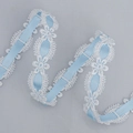 White Lolita lace trim with light blue ribbon insertion for DIY sewing crafts - Blue 308#