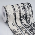 Ink wash style ribbon with bamboo leaf pattern and black scalloped edges for DIY hair crafts - Custom Sizes