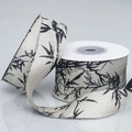 Ink style ribbons with black bamboo leaves on cream fabric for DIY crafts and hair ties - Other Patterns Customizable