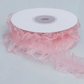 Pink 3cm ruffled elastic lace trim with mesh texture on a white circular spool - Pink [3cm Wide]