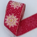 Rotes Weihnachtsband aus Leinenimitat mit goldenen Schneeflocken und Goldkante - Rote Schneeflocke Goldrand