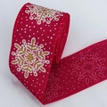 Rotes Weihnachtsband mit goldglitzernden Schneeflocken für festliche DIY Dekoration - Rote Schneeflocke Rotrand