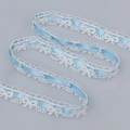 Himmelblaues Satinband in weißer Stickerei-Spitzenborte mit Schleifendetails - Blau (308#)