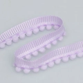 Pale purple polyester lace trim with soft pom pom balls for DIY garment decoration - 1.3cm / Purple