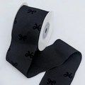 Detail of 5cm black velvet flocked bow patterns on twill ribbon roll for DIY crafts - Black Bow【5cm*10 Yards】
