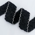 Black knitted wavy ribbon with white zigzag edges for DIY bow making and crafts - 3.8CM / 8# Black