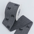 Deep gray denim texture ribbon with black bow pattern roll for DIY craft hair clips - Gray Bow【5cm*10 Yards】