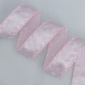 Ruban de soie rose avec jacquard floral et bords festonnés pour accessoires cheveux DIY - Bord Festonné / Motif Floral Rose