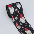 Ruban de Noël noir de 6,5 cm avec motifs de gnomes et flocons pour nœuds DIY - Gnome de Noël (Noir)