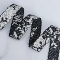 Ink style jacquard ribbon with black and white abstract pattern and wavy scalloped edges - Scalloped Edge / 2.5cm*10 Yards / Water Dyed