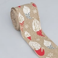 Ruban de Noël en toile de jute de 6,5 cm avec bord filaire et motifs de nains et flocons - Gnome de Noël (Naturel)