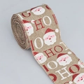 Ruban de Noël en jute avec motif Père Noël et lettrage HO HO HO brillant pour bricolage - Père Noël (Naturel)