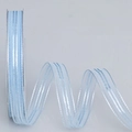 Cinta de gasa azul claro con rayas verticales y bordes plateados para regalos - Azul claro / Versión Estrecha Rollo Largo