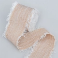 Nastro di cotone e lino marrone chiaro con frange bianche e bordo sfilacciato DIY - Stile Largo / Marrone