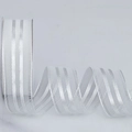 Roll of white translucent organza ribbon with elegant silver vertical metallic stripes - Pure White / Wide Version Short Roll
