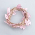 Natural jute rope wreath with pink satin leaves for DIY wedding and craft decoration - Pink