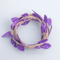 Handmade jute rope decorative ring with purple fabric leaves for DIY crafts - Purple