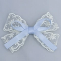 Light blue satin ribbon with white floral lace layers for DIY bow making craft - Other Styles Contact Service