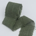 Deep green cotton linen frayed edge ribbon for DIY gift wrapping and clothing trim - Dark Green