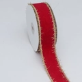 Rote Samtschleife mit Golddrahtkante für weihnachtliche Bastelarbeiten und Geschenke - Goldfransen-Stil