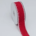 Rotes Samtband mit weißem Kunstpelzrand auf Rolle für DIY festliche Weihnachtsdekoration - Breiter Weißer Pelzrand-Stil