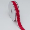 Rotes Samtband mit weißem Kunstpelzrand auf Spule für weihnachtliche DIY-Bastelarbeiten - Weißer Pelzrand-Stil