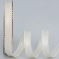 Creamy white polyester ribbon with scalloped lace edge on a spool for DIY decor - Narrow Style / Champagne